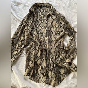 ZARA snake skin sheer fitted button down top
